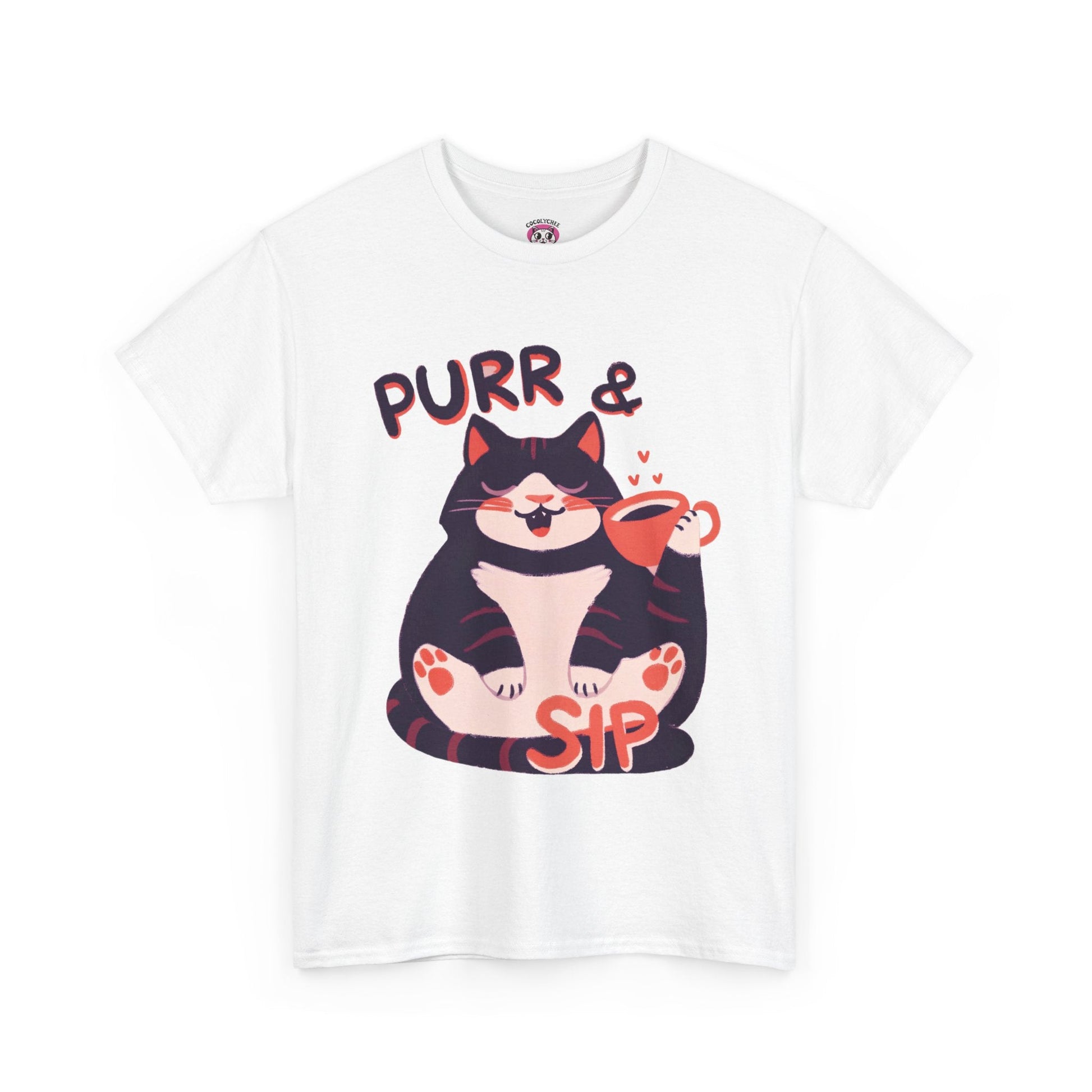 Purr & Sip™ Color Edition Cat & Coffee Graphic Tee - Cocolychee
