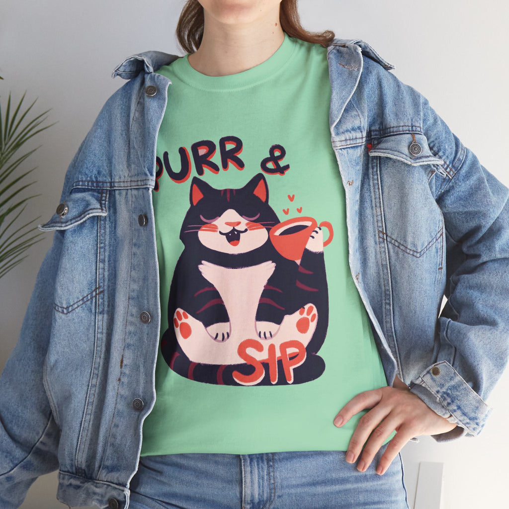 Purr & Sip™ Color Edition Cat & Coffee Graphic Tee - Cocolychee