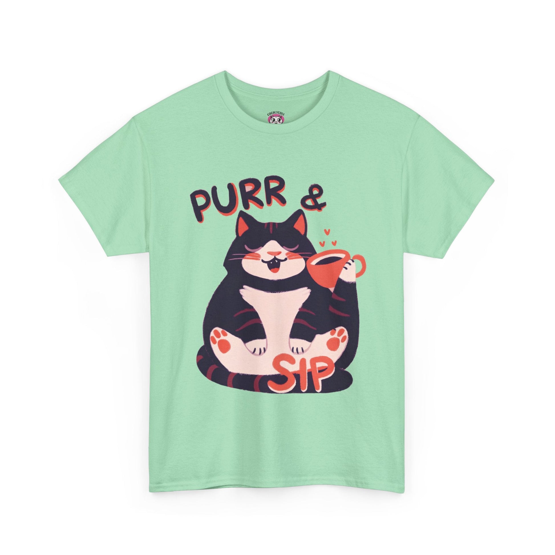 Purr & Sip™ Color Edition Cat & Coffee Graphic Tee - Cocolychee