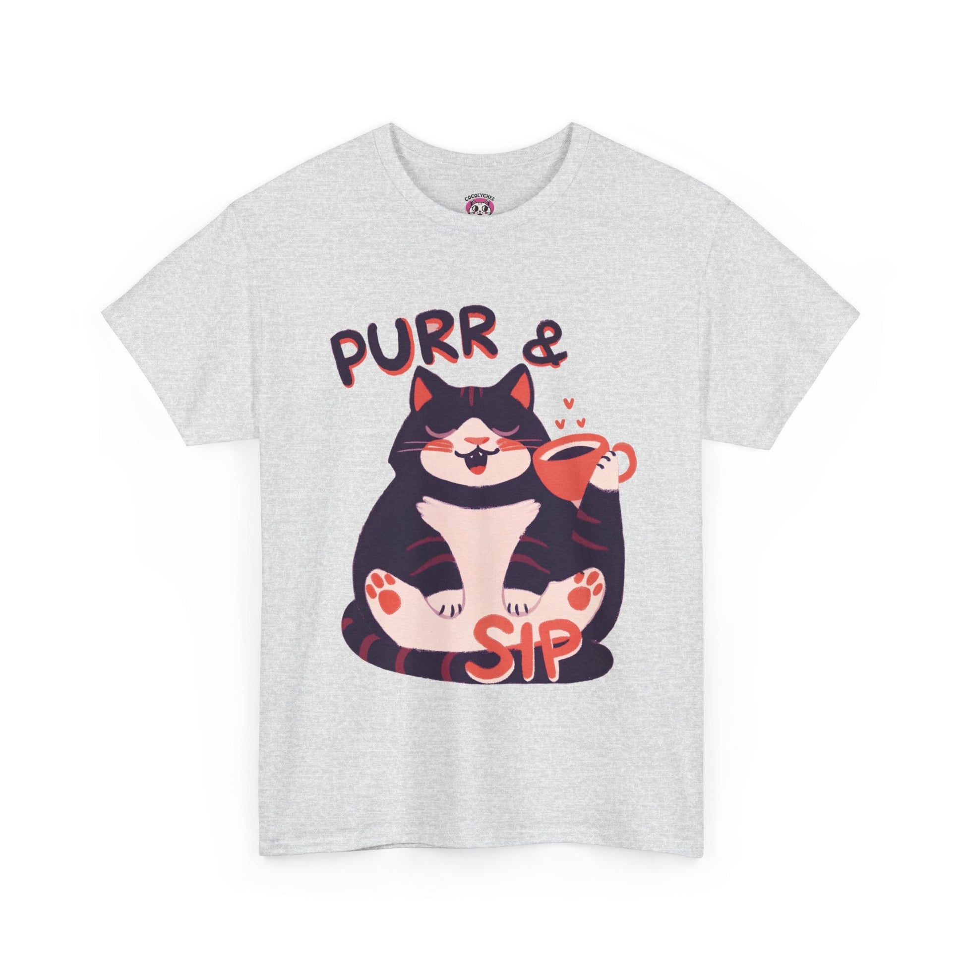 Purr & Sip™ Color Edition Cat & Coffee Graphic Tee - Cocolychee