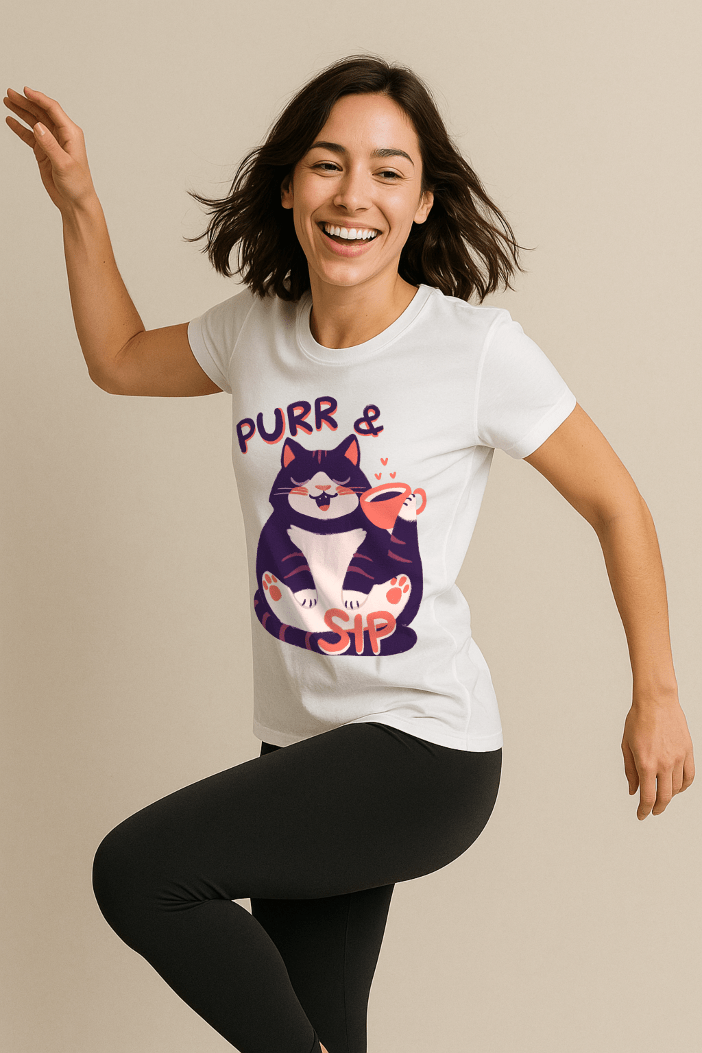Purr & Sip™ Color Edition Cat & Coffee Graphic Tee - Cocolychee
