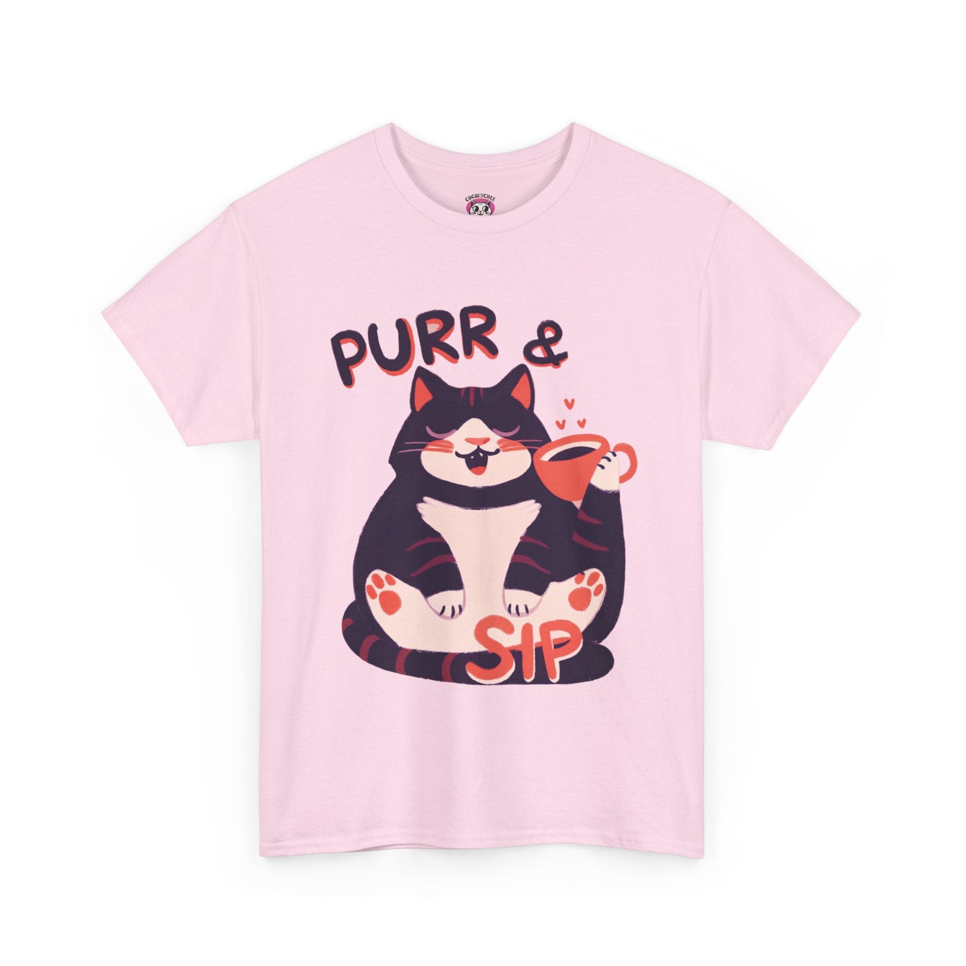 Purr & Sip™ Color Edition Cat & Coffee Graphic Tee - Cocolychee