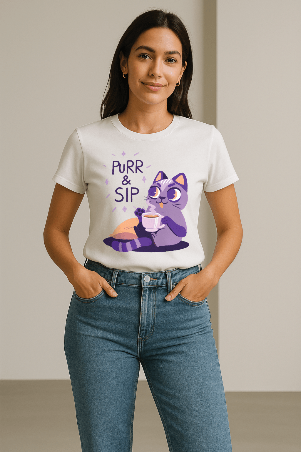 Purr & Sip™ Pastel Edition Cat & Coffee Graphic Tee - Cocolychee