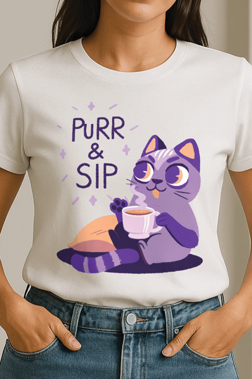 Purr & Sip™ Pastel Edition Cat & Coffee Graphic Tee - Cocolychee