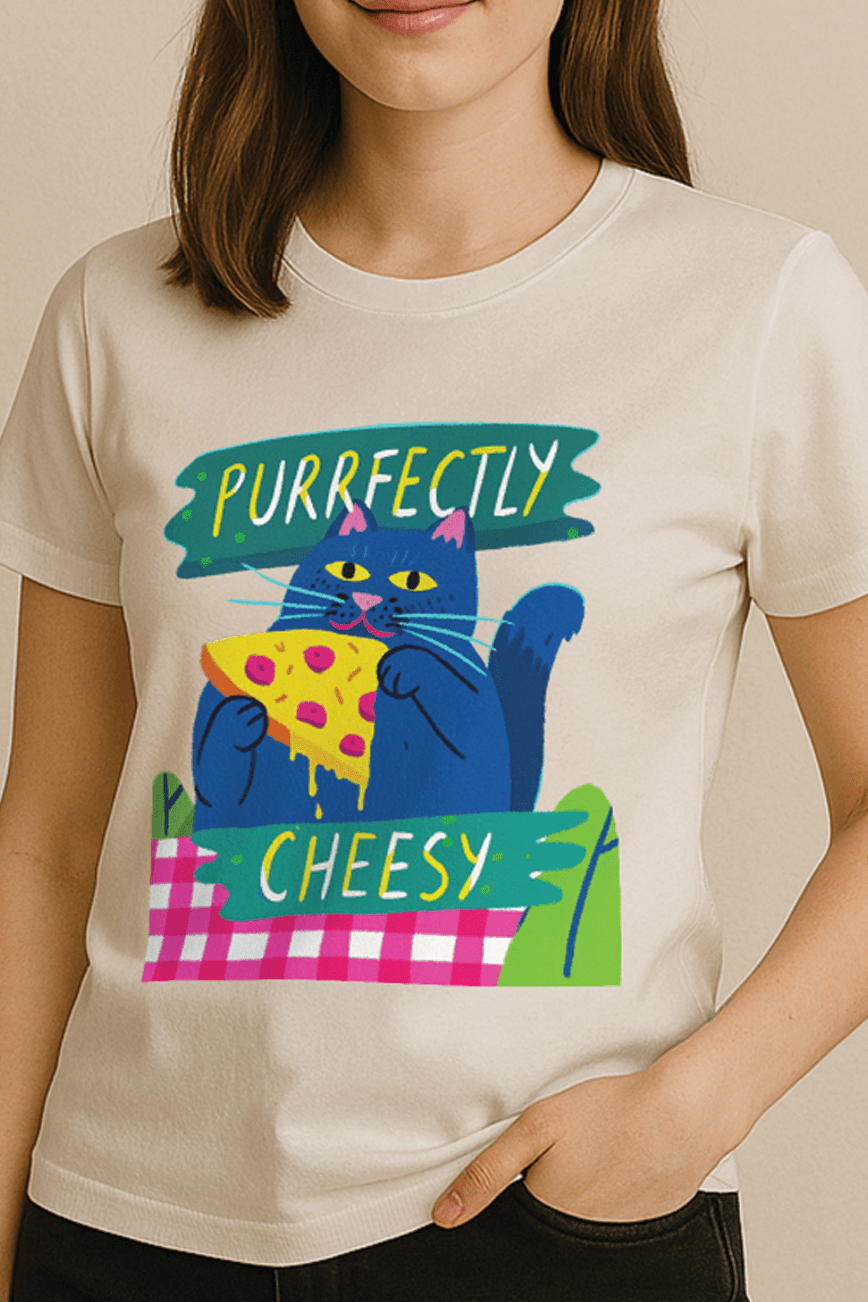 Purrfectly Cheesy™ Cat & Pizza Graphic Tee - Cocolychee