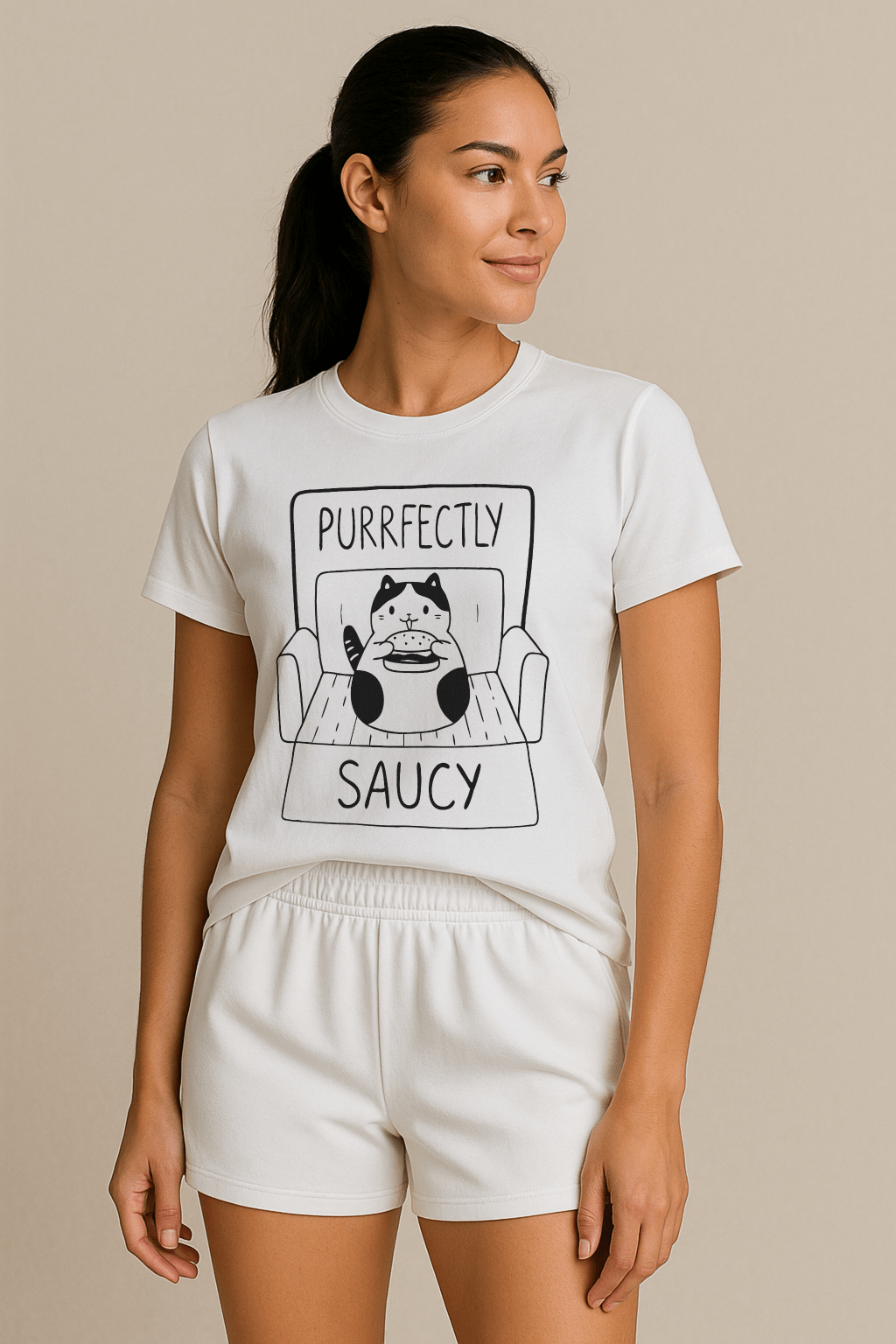 Purrfectly Saucy™ Cat & Burger Graphic Tee - Cocolychee