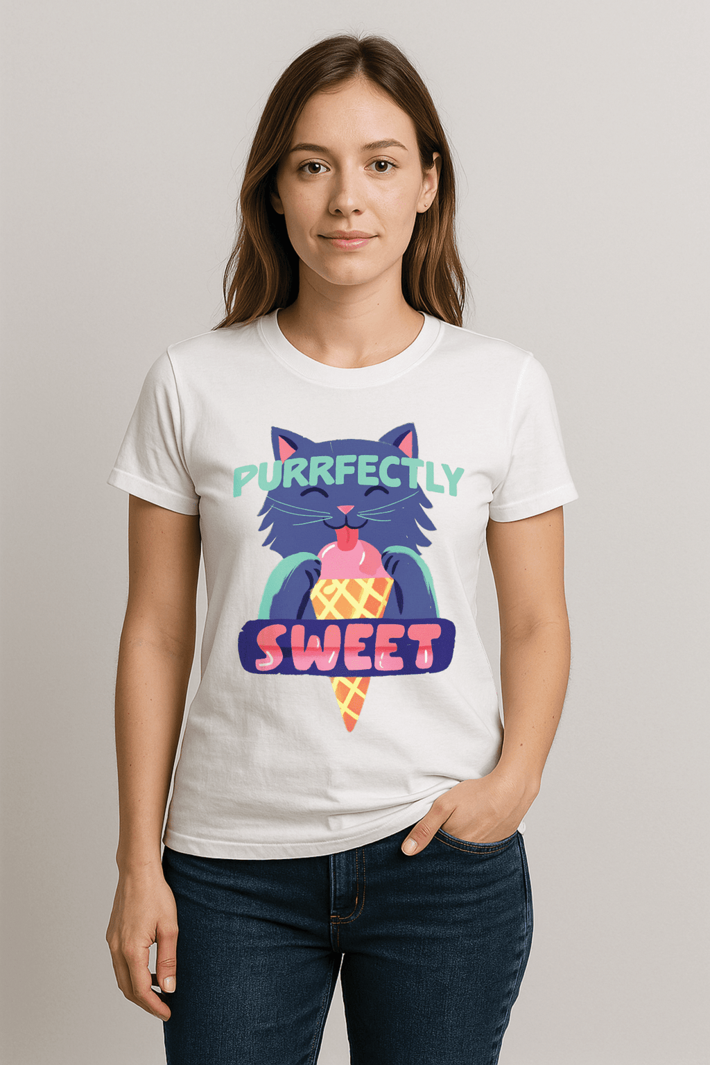 Purrfectly Sweet™ Neon Cat & Ice Cream Graphic Tee - Cocolychee