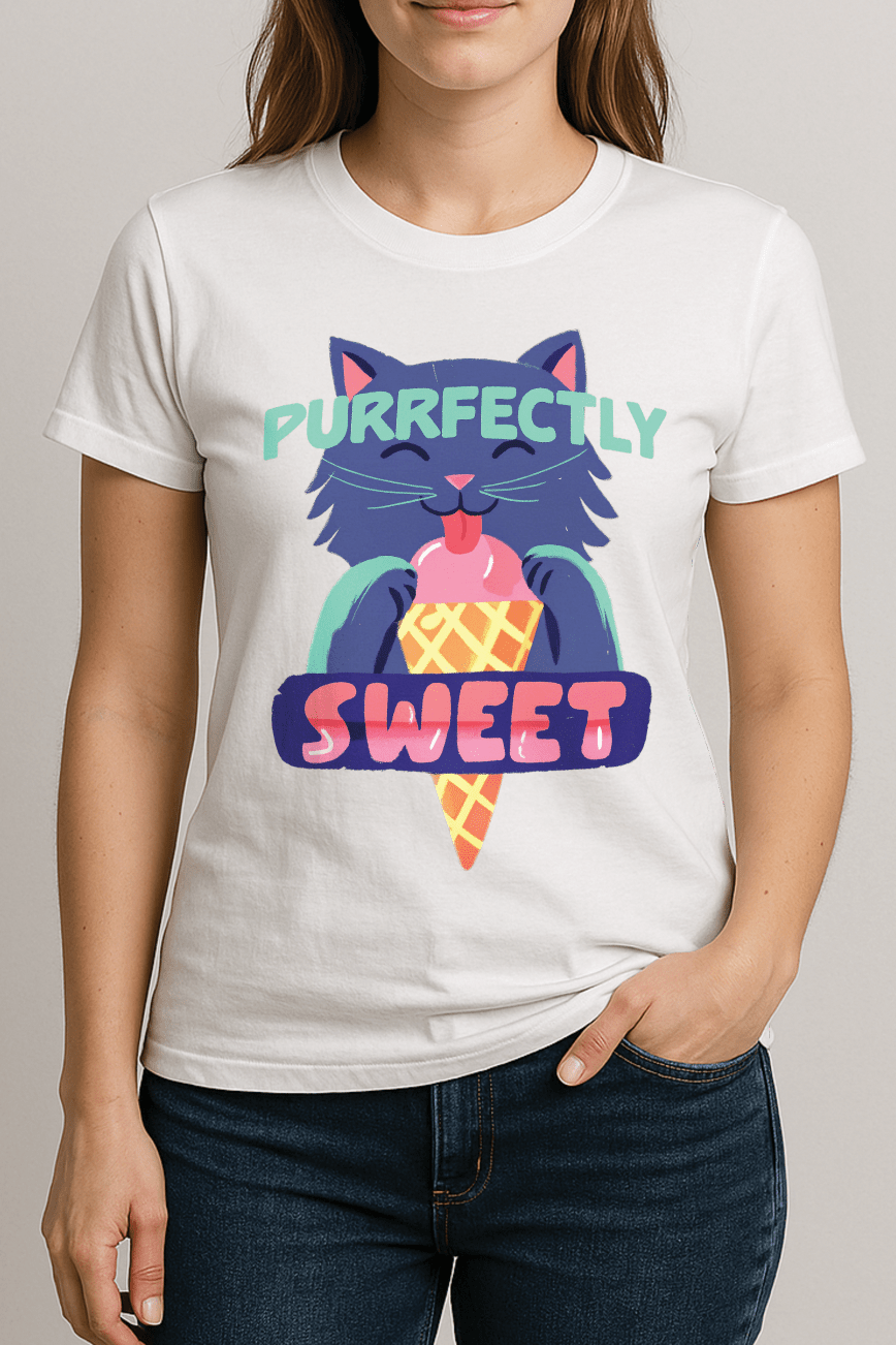 Purrfectly Sweet™ Neon Cat & Ice Cream Graphic Tee - Cocolychee