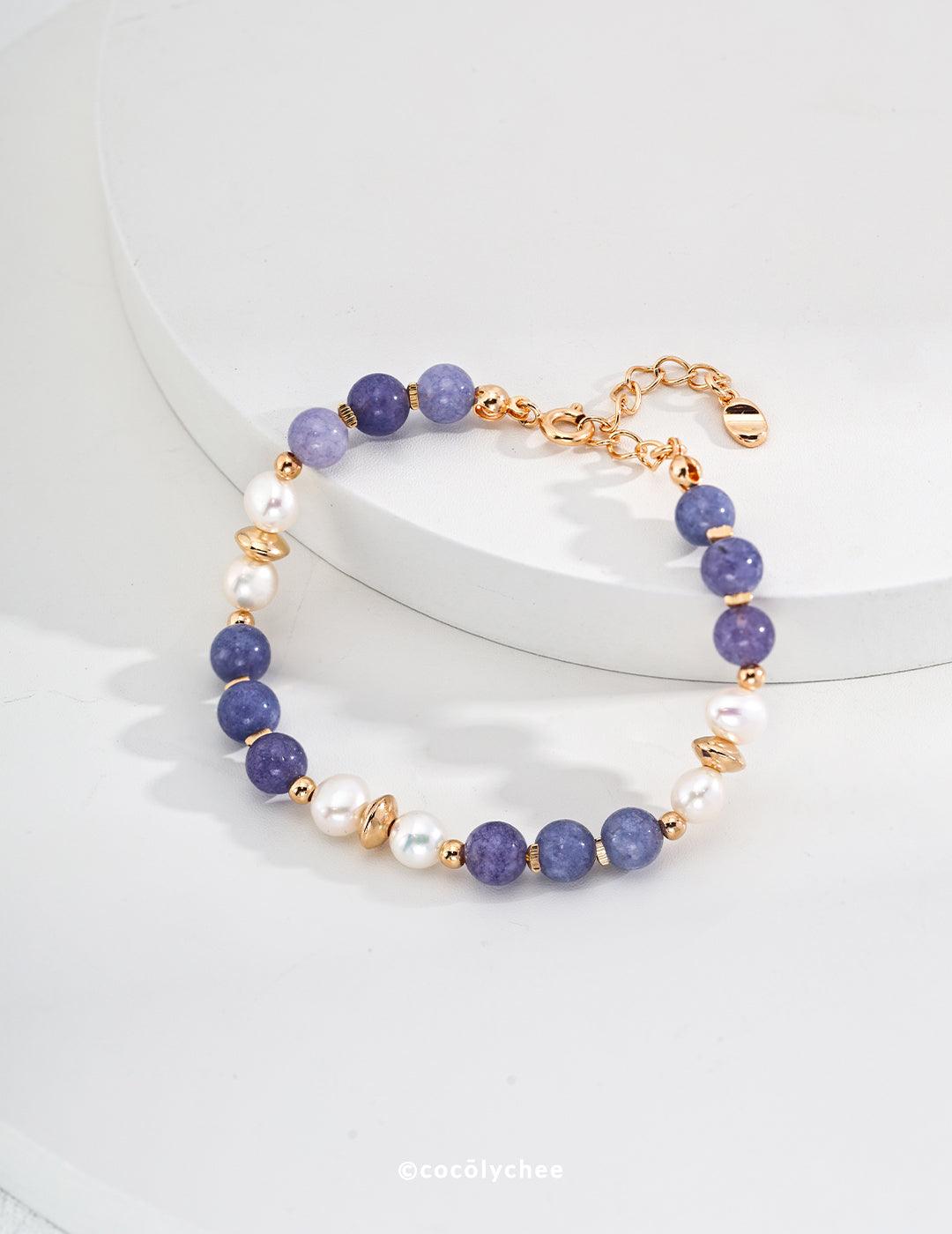 Lavender Lepidolite and Pearl Bracelet - Cocolychee