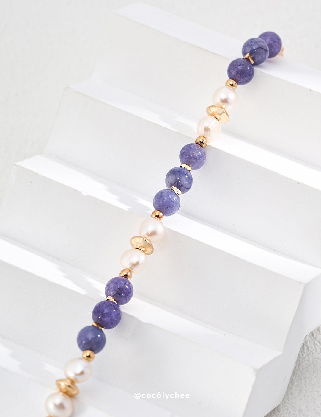 Lavender Lepidolite and Pearl Bracelet - Cocolychee