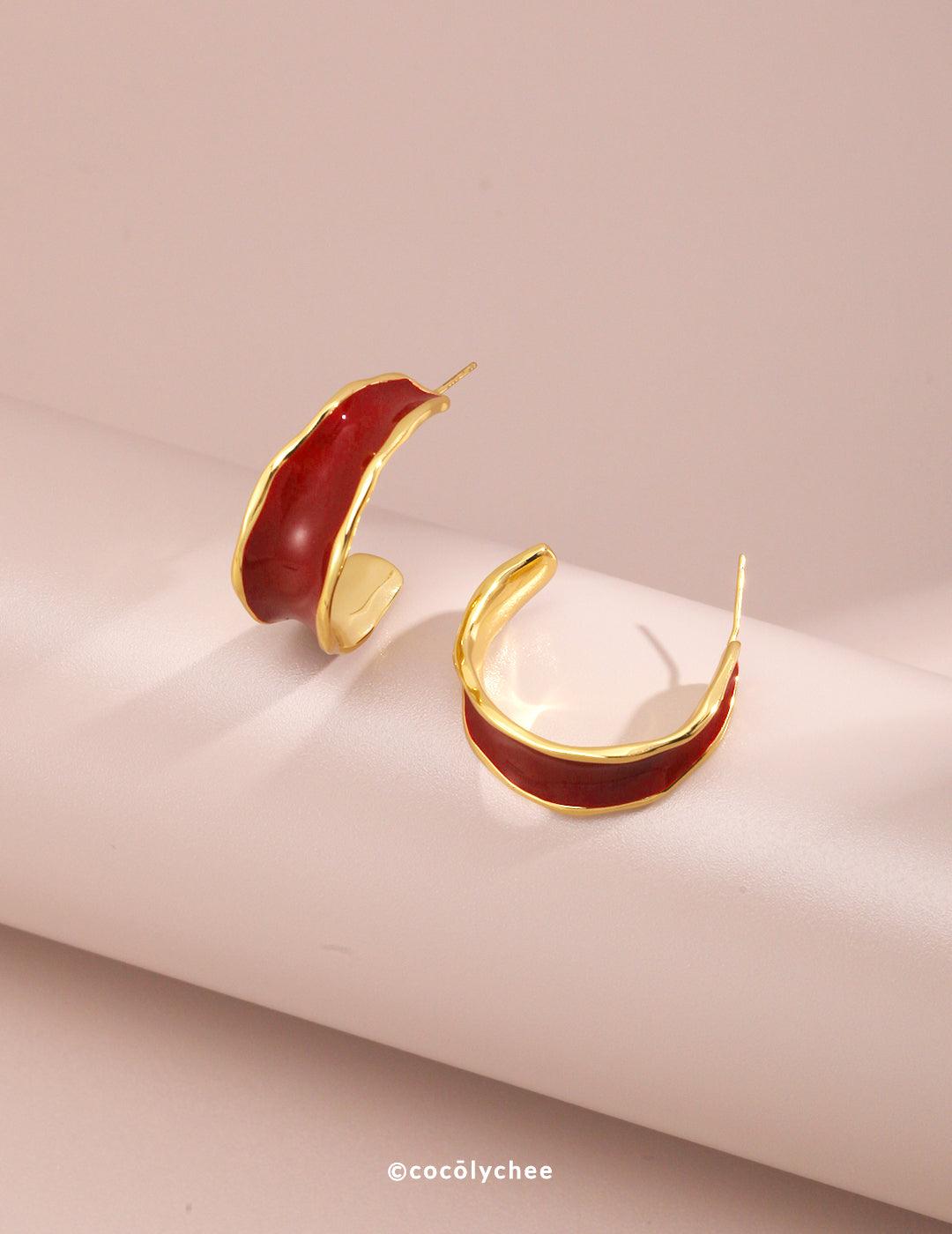 Red Enamel Hoop Earrings - Cocolychee