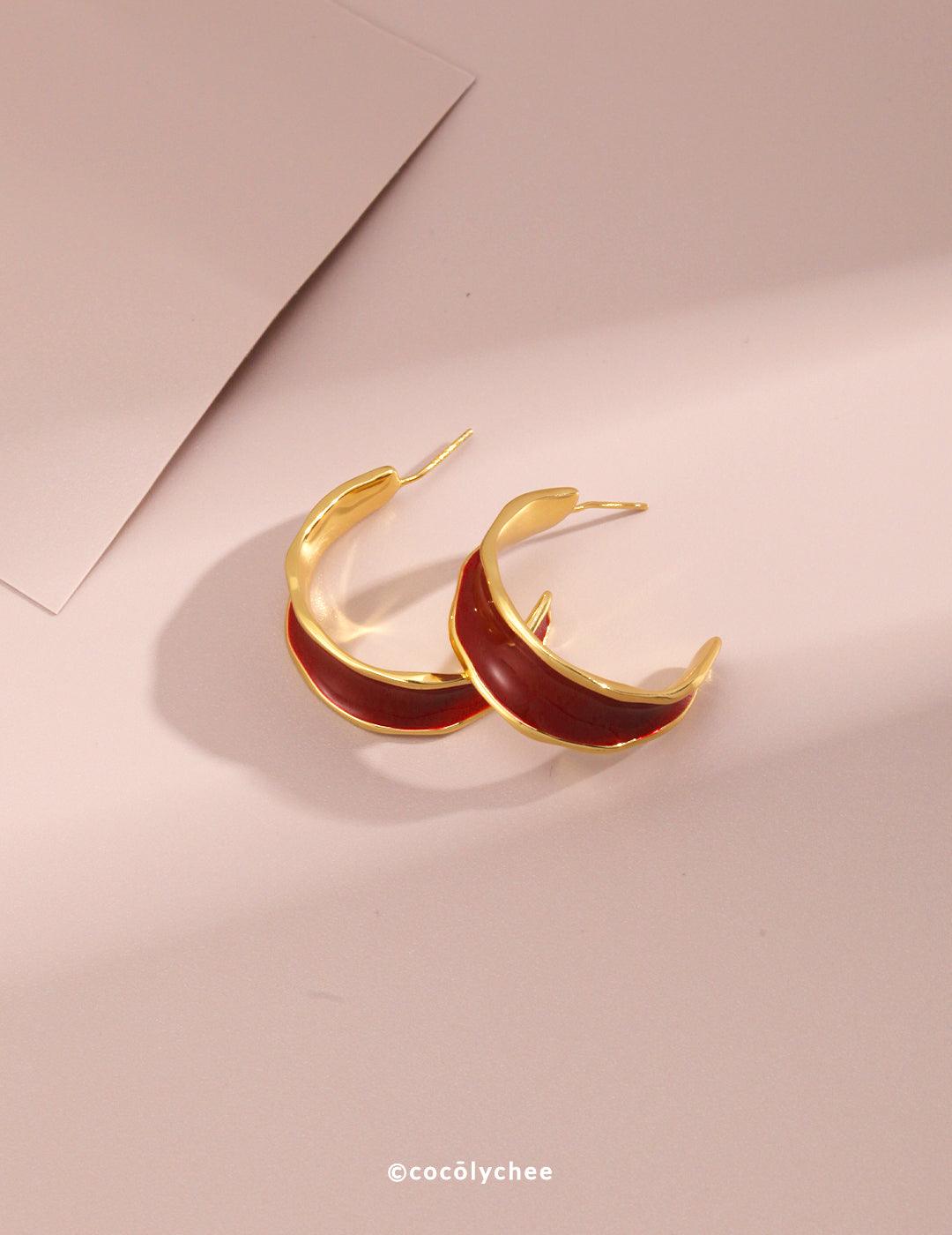 Red Enamel Hoop Earrings - Cocolychee