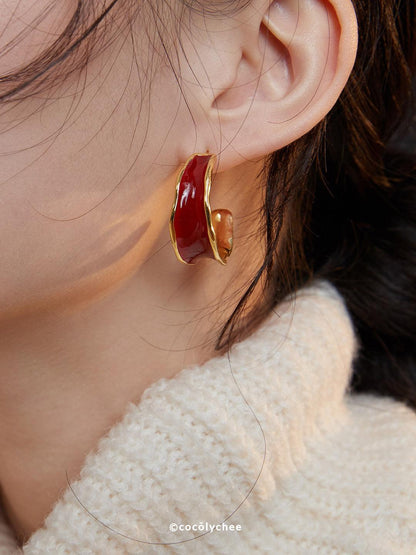 Red Enamel Hoop Earrings - Cocolychee