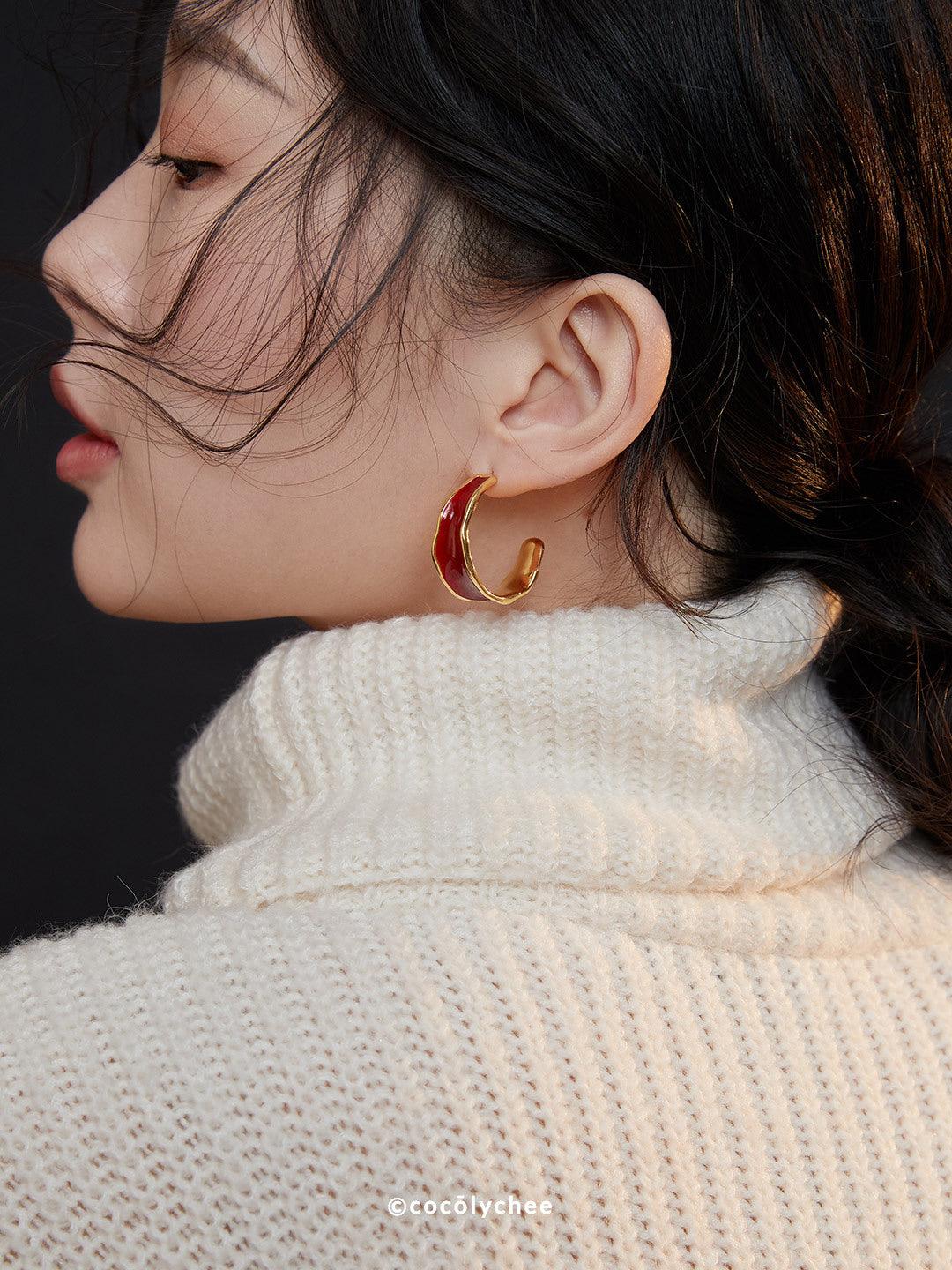 Red Enamel Hoop Earrings - Cocolychee