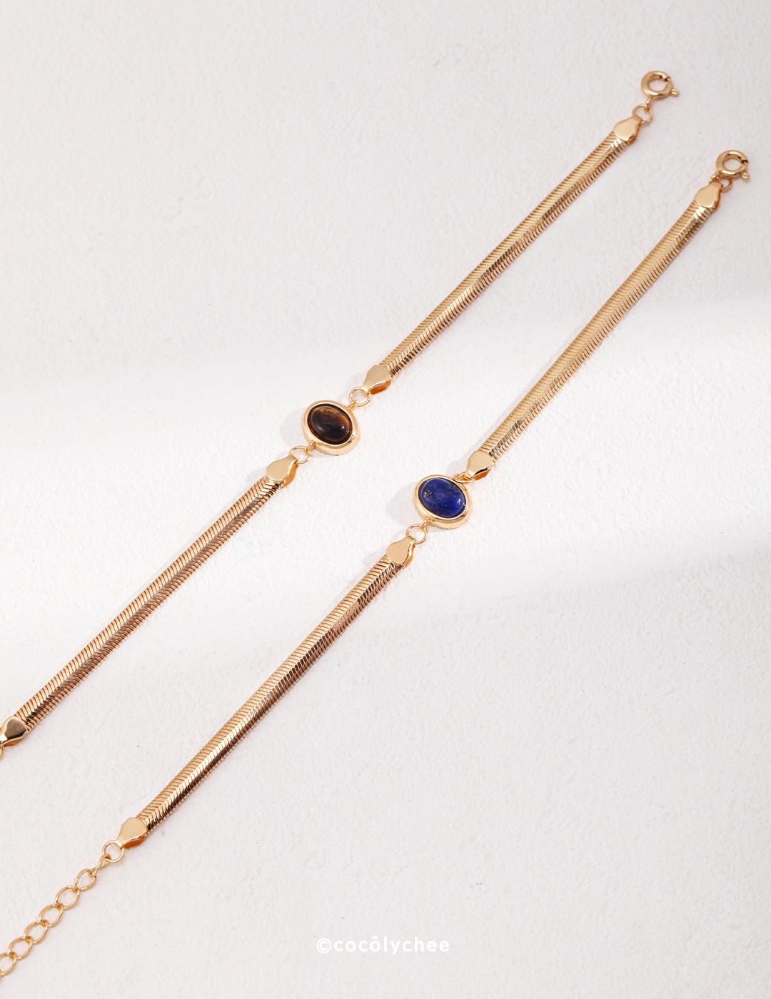 Adjustable Tiger's Eye & Lapis Lazuli Bracelet - Cocolychee