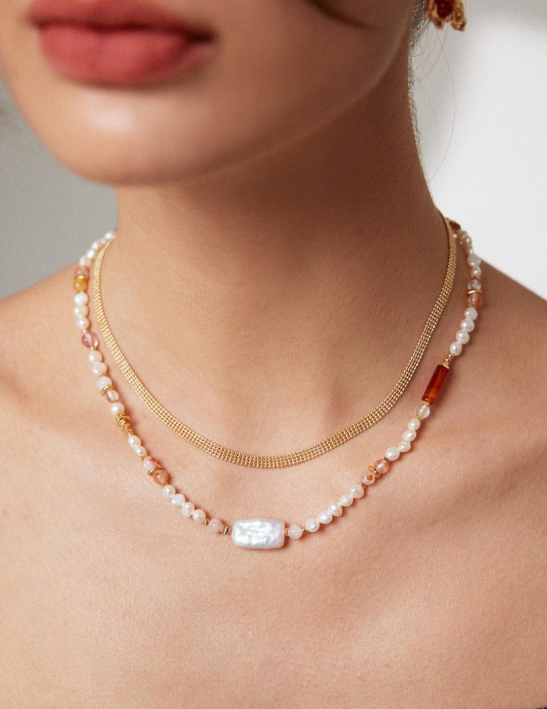 Pearl and Strawberry Quartz Necklace - Cocolychee