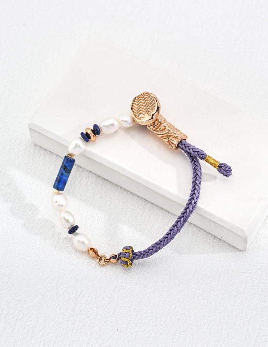 Vintage Gold Pearl and Lapis Lazuli Bracelet - Cocolychee