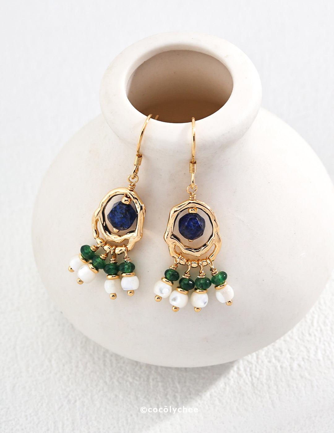 Vintage Gold Gemstone Drop Earrings - Cocolychee