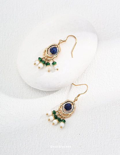 Vintage Gold Gemstone Drop Earrings - Cocolychee