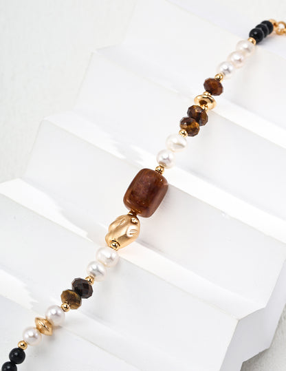 Bracelet with Pearls, Tiger's Eye & Onyx - Cocolychee