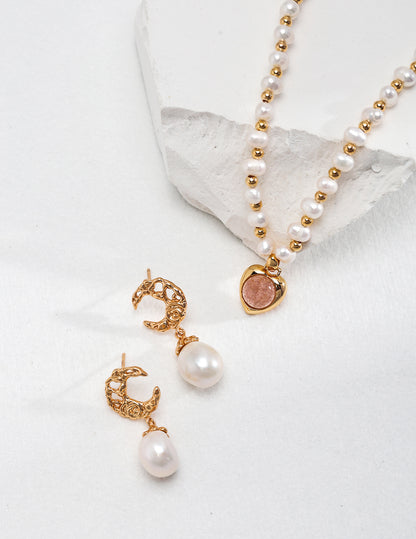 Strawberry Quartz and Pearl Necklace