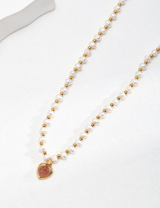 Strawberry Quartz and Pearl Necklace